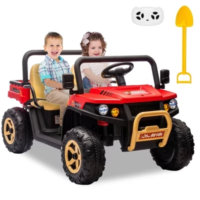 2-местная поездка на UTV для детей, 24-вольтовая поездка на игрушках с дистанционным управлением 2.4G, шины EVA, Электромобиль мощностью 4x35 Вт, работающий на батарейках, красный