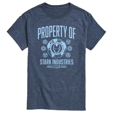 Мужская футболка с коротким рукавом Iron Man Property Of Stark Industries с графическим рисунком heather blue
