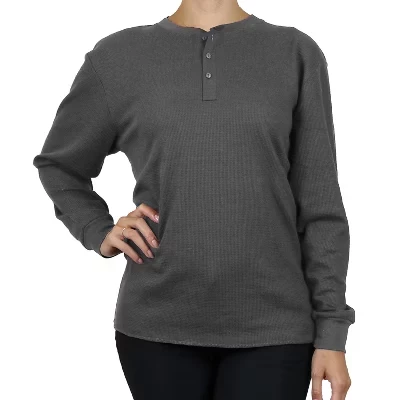 Женская терморубашка Henley из вафельного трикотажа свободного кроя Оверсайз, цвет древесный уголь