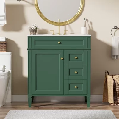 Тумба для ванной ModernLuxe 30″ с раковиной и 2 ящиками, зеленая