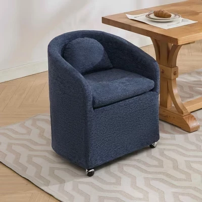 Set of 2 Chenille Dining Chairs, Universal Wheels, Kitchen Dining Room, Beige blue