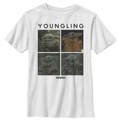 Мальчик в мандалорианской футболке Grogu the Youngling белого цвета