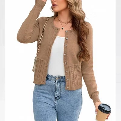 Womens Long Sleeve Cardigans Cable Knit Sweaters Cardigan Front Button Down Soft Kint Shrug Tops Spring Cardigan 2026 khaki