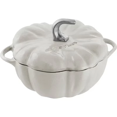 Тыквенная кокотка из чугуна STAUB объемом 3,5 литра с ручкой из нержавеющей стали белого цвета