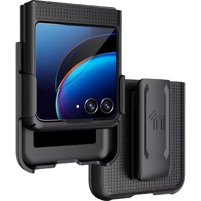 Комбинированный чехол для Motorola RAZR+ 2023 (RAZR PLUS) - Сочетание тонкого чехла и кобуры с зажимом для ремня черного цвета