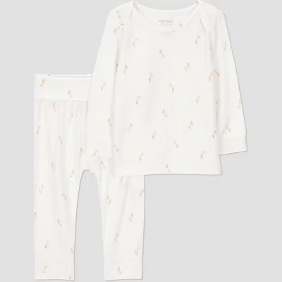 Комплект из 2 предметов для маленьких девочек Carter's Just One You ®, Удобный мягкий верх и низ в цветочек, цвет слоновой кости