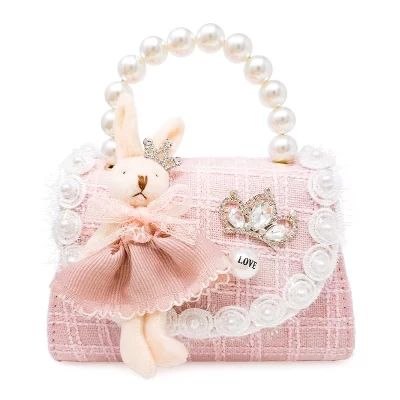 Детская сумка PUTTISU Bunny Bloom с зайчиком, розово-молочная