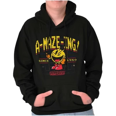 Аркадная игра 1980 года PACMAN A-Maze-Ing Hoodie Толстовка с капюшоном Женская мужская лицензионная черная