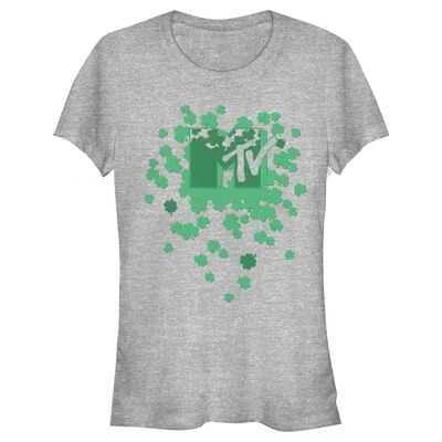 Juniors Womens  St. Patrick's Day Shamrock Splatter Logo T-Shirt athletic heather