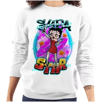 Женская толстовка с круглым вырезом Betty Boop с воздушным ворсом Supastar лицензионного серого цвета