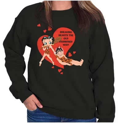 Женская толстовка с круглым вырезом Betty Boop Caveman Heartbreaker лицензионного черного цвета