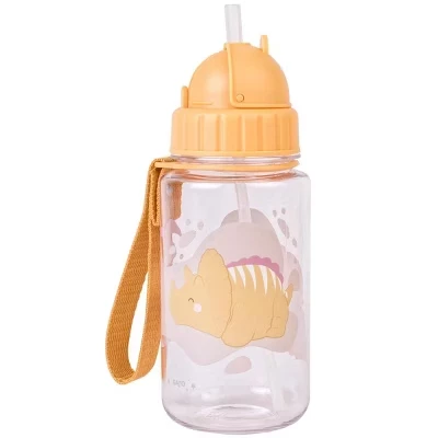 Бутылка для воды SARO Kids объемом 450 мл с откидной соломинкой и ручкой | Непроливайка и портативные дикие динозавры