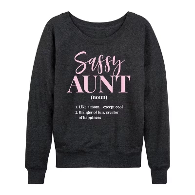 Женская легкая французская махровая рубашка Sassy Aunt с широким вырезом и длинным рукавом с графическим рисунком heather charcoal
