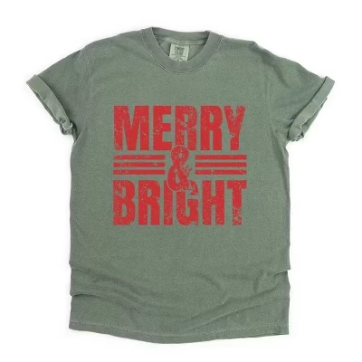 Merry & Bright Distressed - Женская одежда, окрашенная футболка с рисунком moss