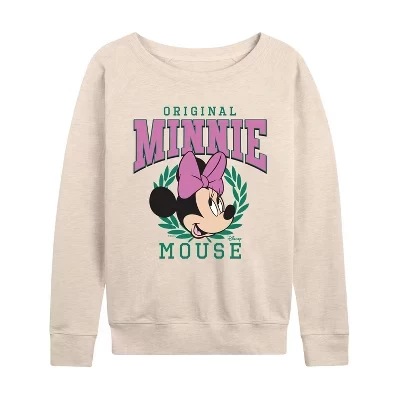 Женская рубашка Minnie Crest из легкого французского махрового полотна с широким вырезом и длинным рукавом с графическим рисунком.