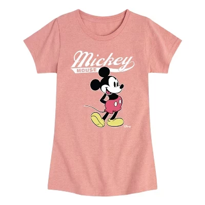 Приталенная футболка с коротким рукавом и графическим рисунком от Mickey Mouse Varsity desert pink