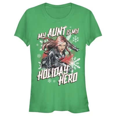 Женская футболка Black Widow Aunt Holiday Hero для юниорок зеленого цвета