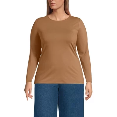 Женская облегающая футболка из легкого джерси большого размера с круглым вырезом и длинными рукавами canyon camel