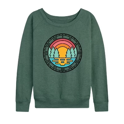 Женская рубашка Compass Forest Sunset из легкого французского махрового полотна с широким вырезом и длинным рукавом с графическим рисунком heather juniper