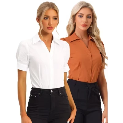 Женское боди Allegra K рубашечное с коротким рукавом, белое, 2 шт