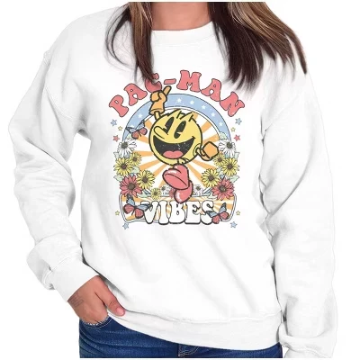 Женская толстовка с круглым вырезом PACMAN Arcade Game Spring Vibes лицензионного белого цвета
