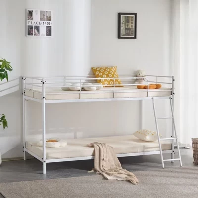 Белая металлическая двухъярусная кровать Twin Size для детей, подростков и взрослых, Сверхпрочная металлическая двухъярусная кровать с лестницей белого цвета
