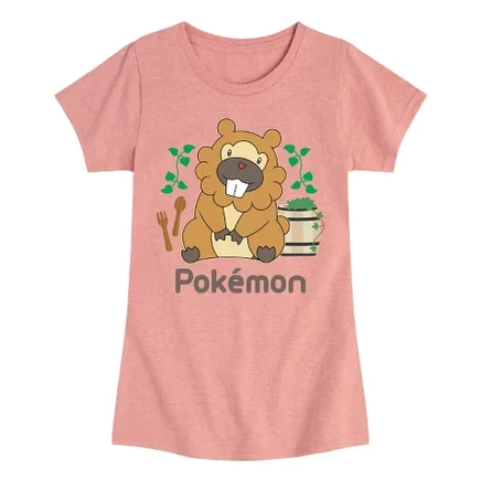 Girls' - Pokémon - Bidoof Cafe Fitted Short Sleeve Graphic T-Shirt desert pink