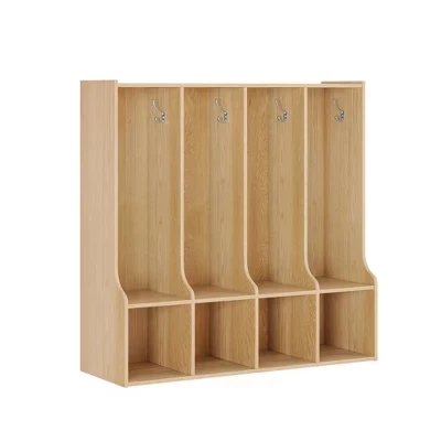 Органайзер для одежды Kids Cubby с 4 секциями и 8 крючками, белый шкафчик для хранения вещей в прихожей с отделениями для классной комнаты, детской комнаты, игровой комнаты из натурального дерева