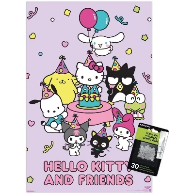 Hello Kitty и друзья: Празднование 2025 года - Вечеринка, Настенный плакат без рамки, печать прозрачных булавок в комплекте