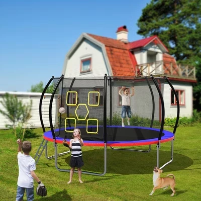 Круглый батут Guy Outdoor/Indoor со стальной лестницей и аксессуарами для игры в метание мяча, красный
