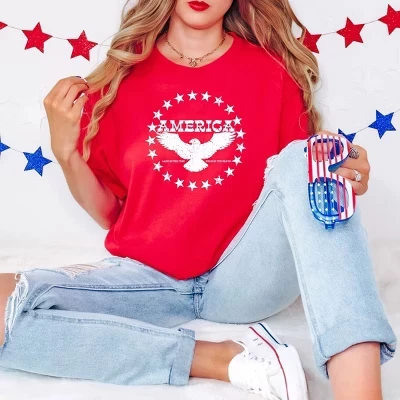 Футболка America Circle Stars, окрашенная в красный цвет