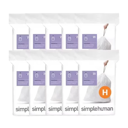 Code H 200 Count, Genuine Custom Fit Liners, Drawstring Trash Bags in Dispenser Packs, 30-35 Liter / 8-9 Gallon, White