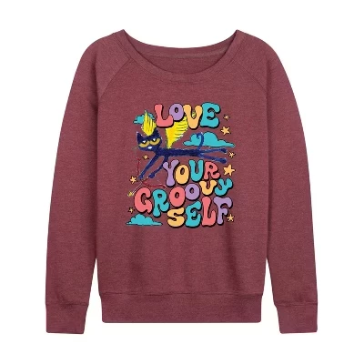 Женская рубашка Love Yourself из легкой махровой ткани с широким вырезом и длинным рукавом с графическим рисунком цвета хизер бордовый