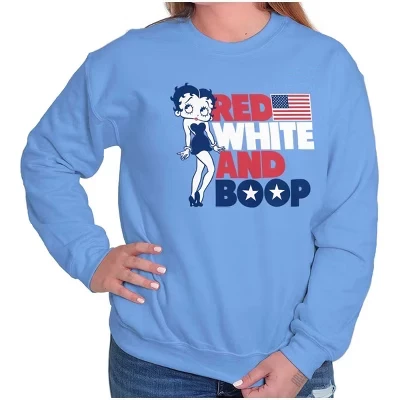 Женская патриотическая толстовка с круглым вырезом Betty Boop красно-бело-синего цвета лицензионного синего цвета