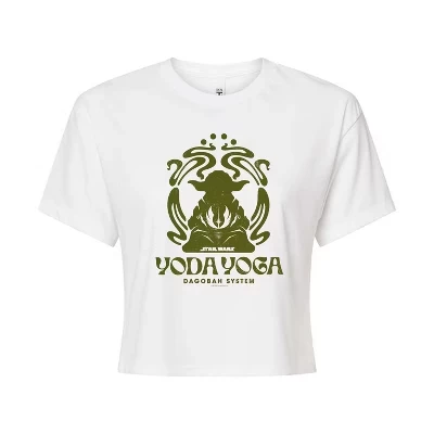 Женская укороченная футболка с рисунком Yoda Yoga, белая