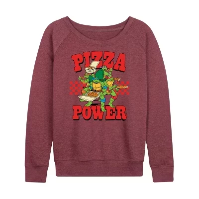 Женская легкая махровая рубашка Pizza Power с широким вырезом и длинным рукавом с графическим рисунком heather maroon