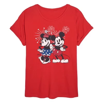 Женская футболка с объемным рисунком Mickey Minnie Fireworks, красная