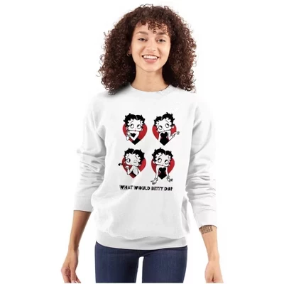 Женская толстовка с круглым вырезом Betty Boop What Would She Hearts лицензионного белого цвета