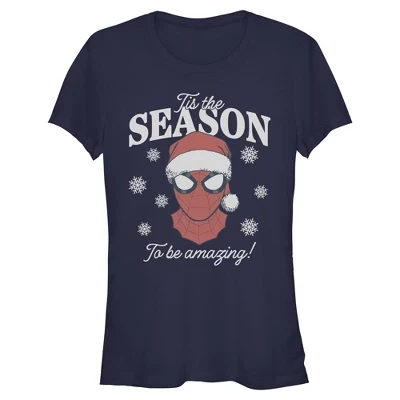 Женская футболка Juniors Womens Marvel Tis The Season с портретом паука темно-синяя