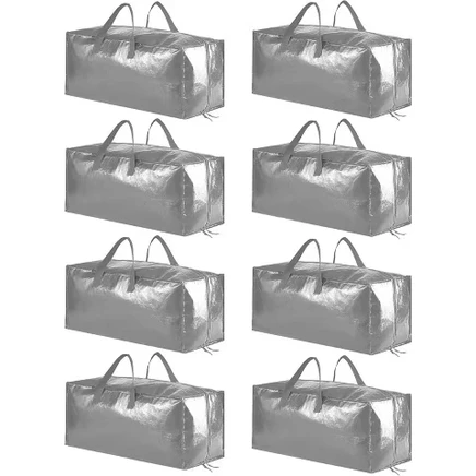 Extra Large Heavy Duty Moving Bags – Durable Storage Totes with Backpack Straps, Strong Handles & Zippers – Ideal for Packing & Moving-® 8 pack / gray