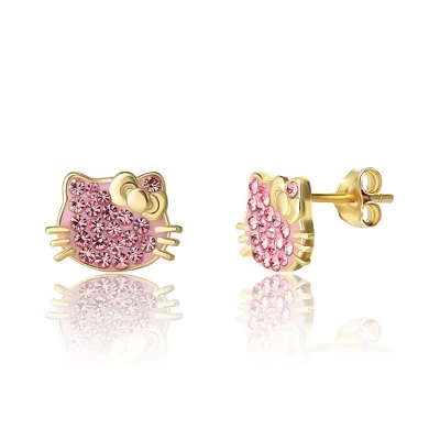 Женские серьги-пусеты Hello Kitty, позолота 18K, розовые