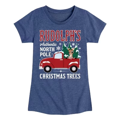 Футболка для девочек Rudolph Christmas Trees, синяя