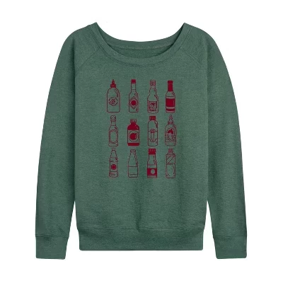 Women's -  - Hot Sauces Galore Lightweight French Terry Wide Neck Long Sleeve Graphic Shirt heather juniper