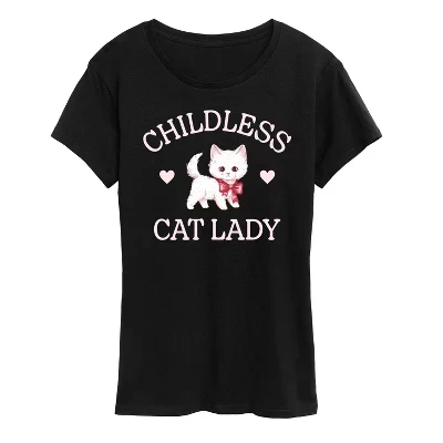 Женская футболка с коротким рукавом и рисунком котенка-кокетки Cat Lady Coquette для бездетной кошки, черная