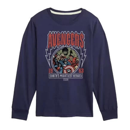 Темно-синяя футболка с длинным рукавом и рисунком в стиле Avengers Band Tee