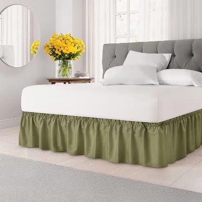 Elastic Wrap-Around Dust Ruffled Bed Skirt - Easy Fit with Pleated 15