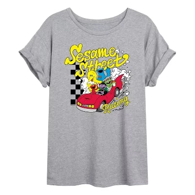 Женская футболка Sesame Street SS Racing оверсайз, серая