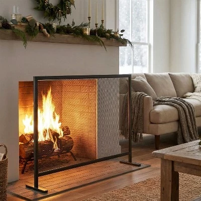 Каминная решетка Daiki Modern Iron с одной панелью черного цвета