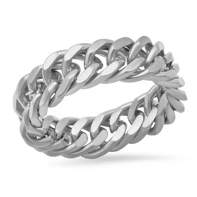 Мужское кольцо Steeltime, сталь, цепь, серебряное