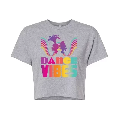 Женская укороченная футболка trolls dance vibes, серый меланж